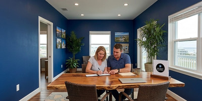 couple writing earnest money deposit check at Port Realty Group